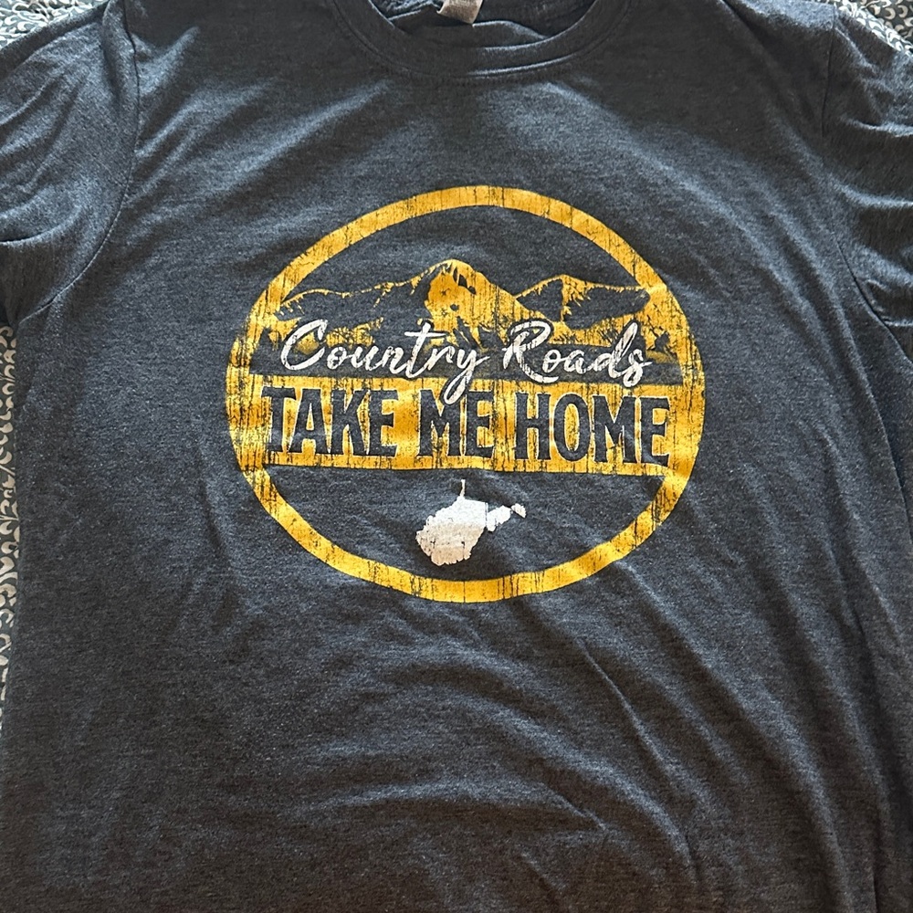 Country Roads Take Me Home Graphic Tee - Yellow on Heather Navy